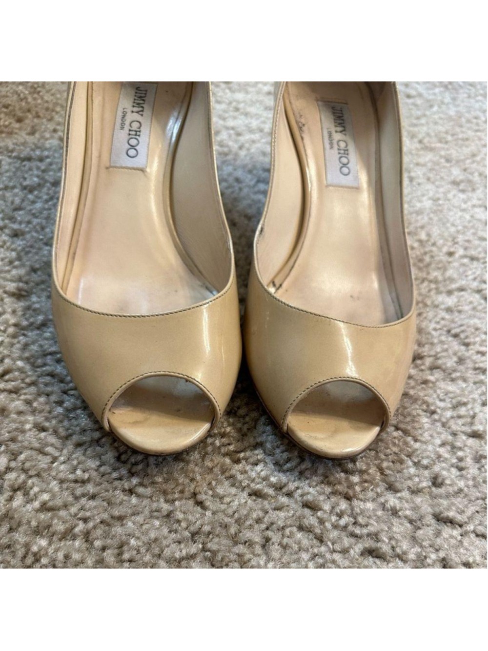Jimmy Choo Nude Patent Leather Peep Toe Pumps Size 38 - Picture 5 of 10